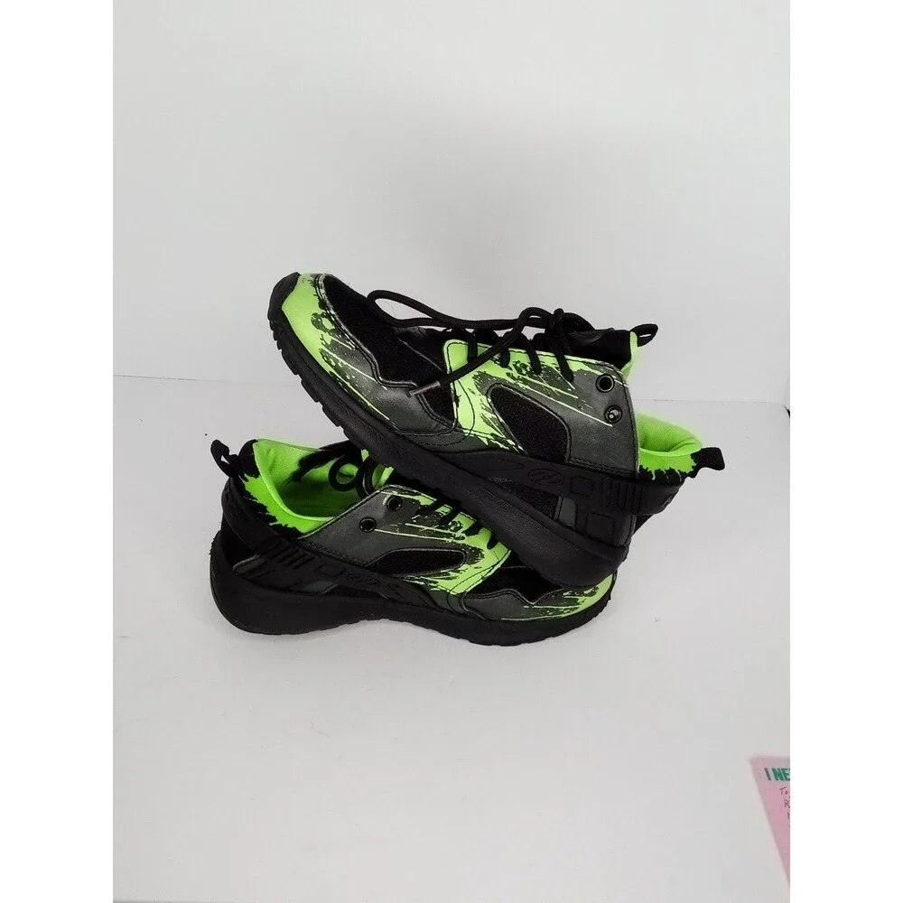 Heelys Force Wheeled Shoes Mens Youth 4 Black Neon Green Sneakers Needs Laces